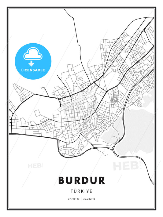 Burdur, Turkey, Modern Print Template in Various Formats - HEBSTREITS Sketches