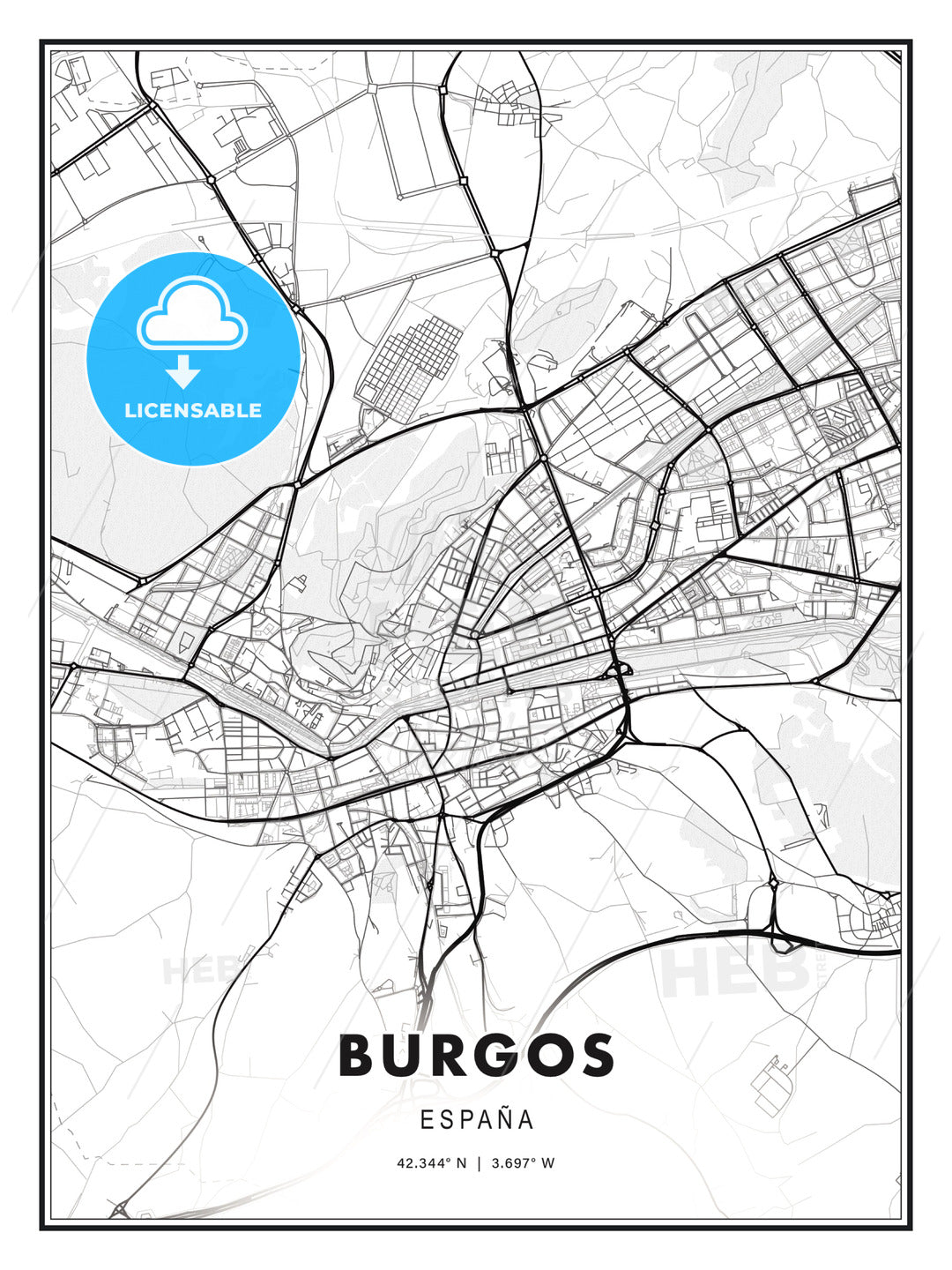 Burgos, Spain, Modern Print Template in Various Formats - HEBSTREITS Sketches