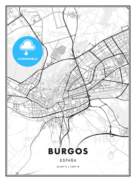 Burgos, Spain, Modern Print Template in Various Formats - HEBSTREITS Sketches