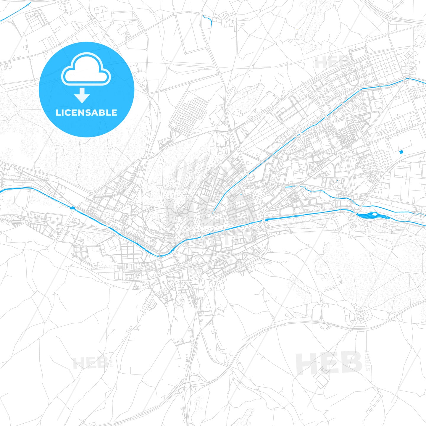 Burgos, Spain PDF vector map with water in focus