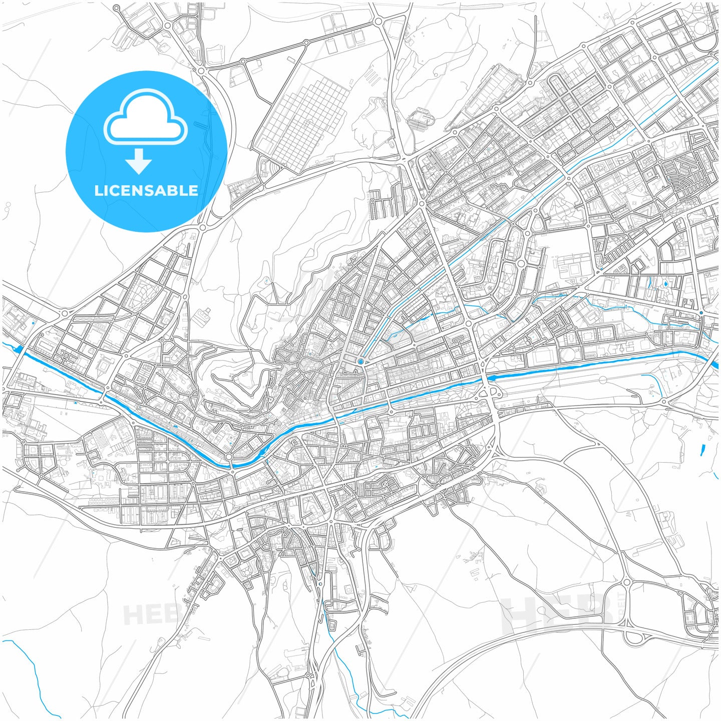 Burgos, Spain, city map with high quality roads.