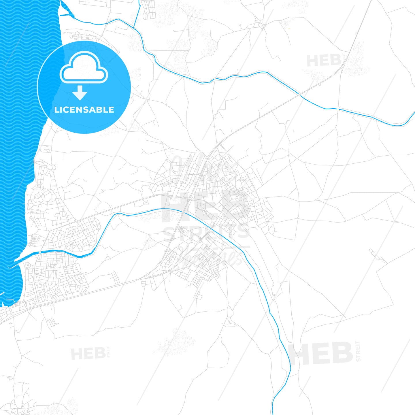 Burhaniye, Turkey PDF vector map with water in focus
