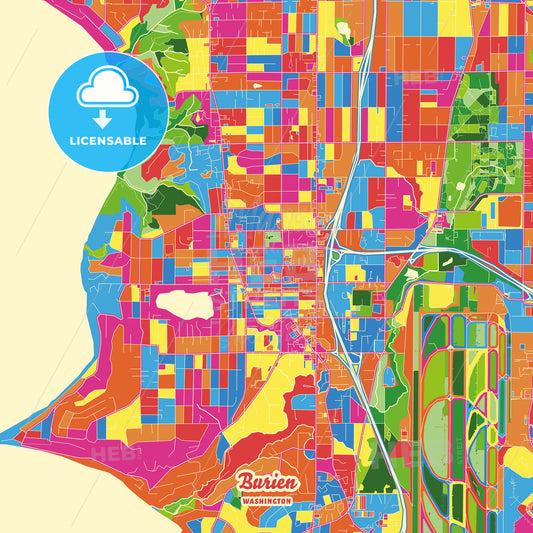 Burien, United States Crazy Colorful Street Map Poster Template - HEBSTREITS Sketches