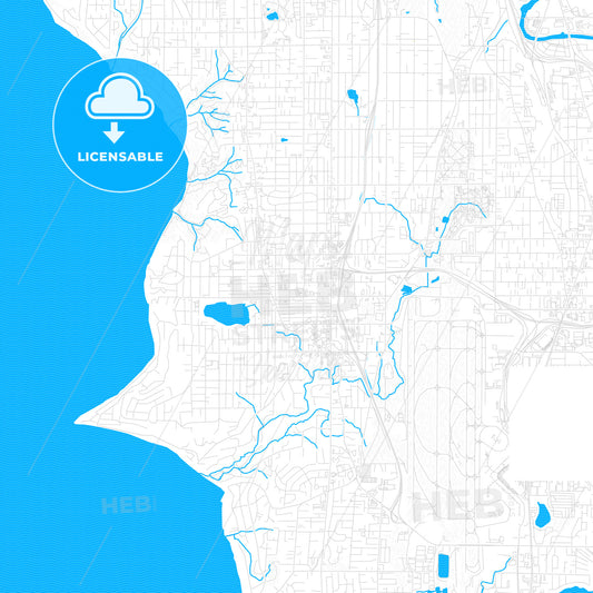 Burien, Washington, United States, PDF vector map with water in focus