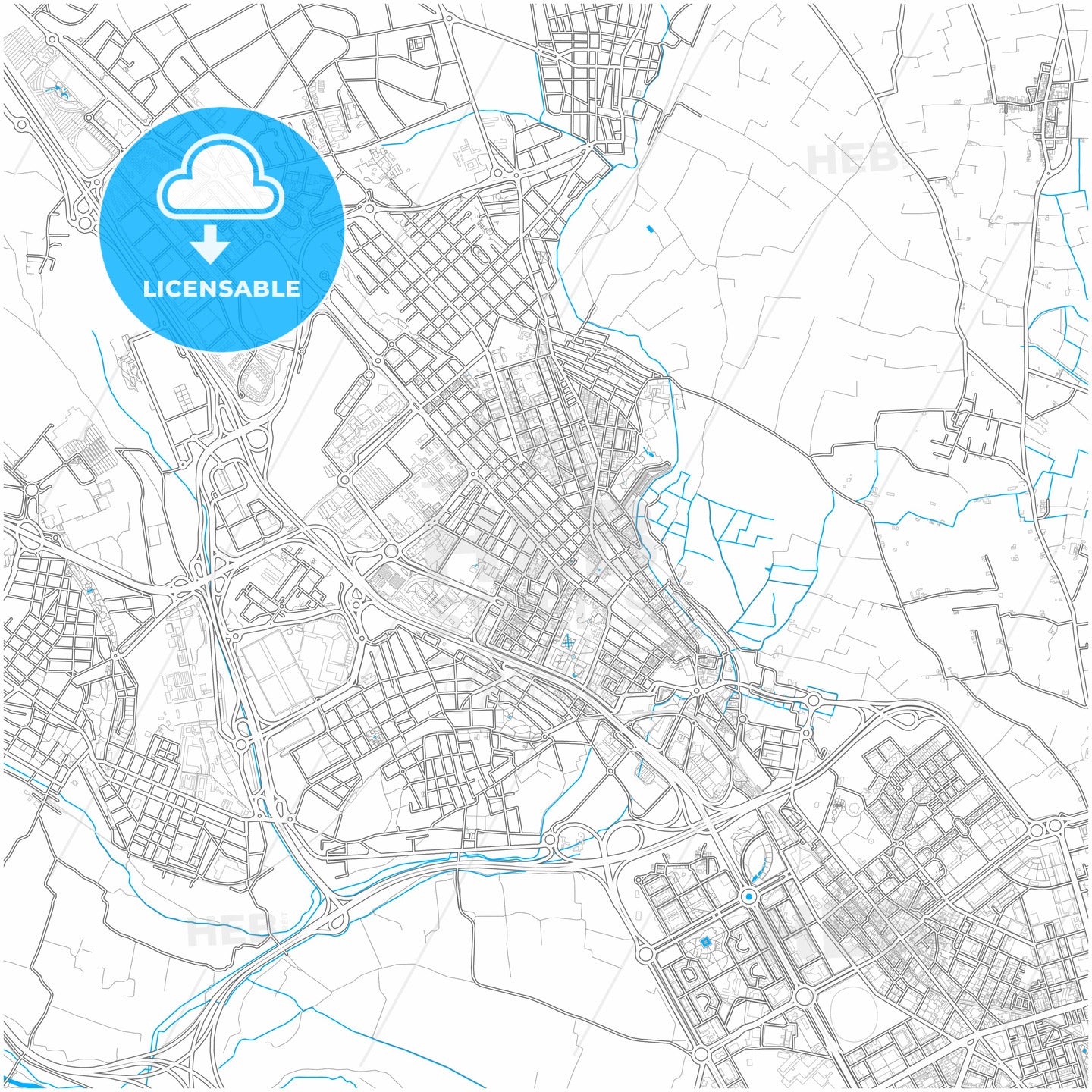 Burjassot, Valencia, Spain, city map with high quality roads.