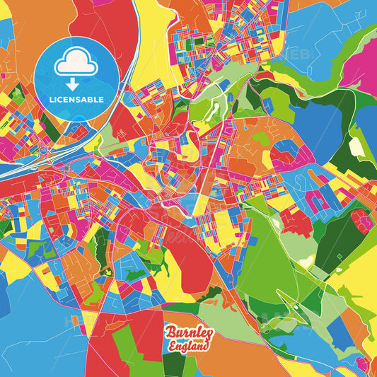 Burnley, England Crazy Colorful Street Map Poster Template - HEBSTREITS Sketches