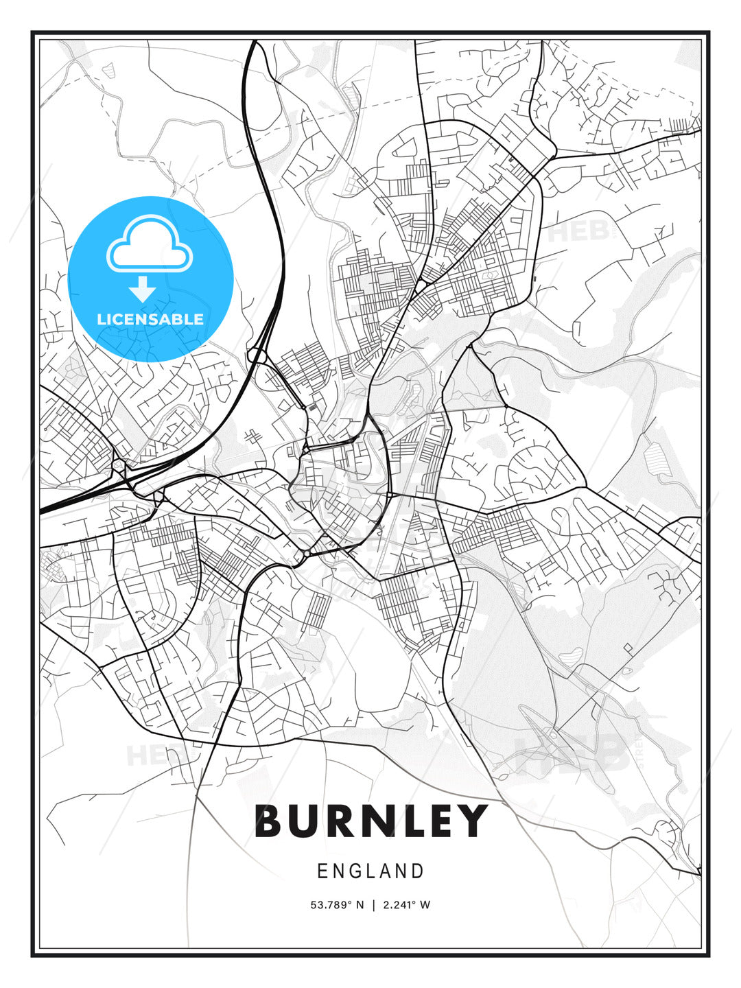 Burnley, England, Modern Print Template in Various Formats - HEBSTREITS Sketches