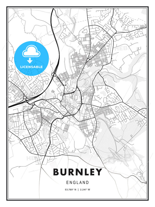 Burnley, England, Modern Print Template in Various Formats - HEBSTREITS Sketches
