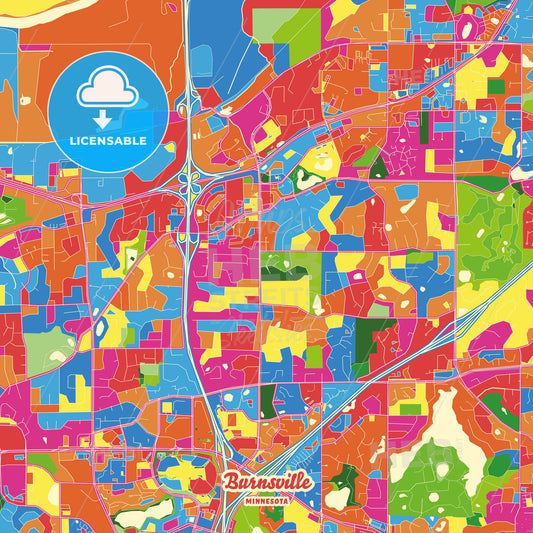 Burnsville, United States Crazy Colorful Street Map Poster Template - HEBSTREITS Sketches