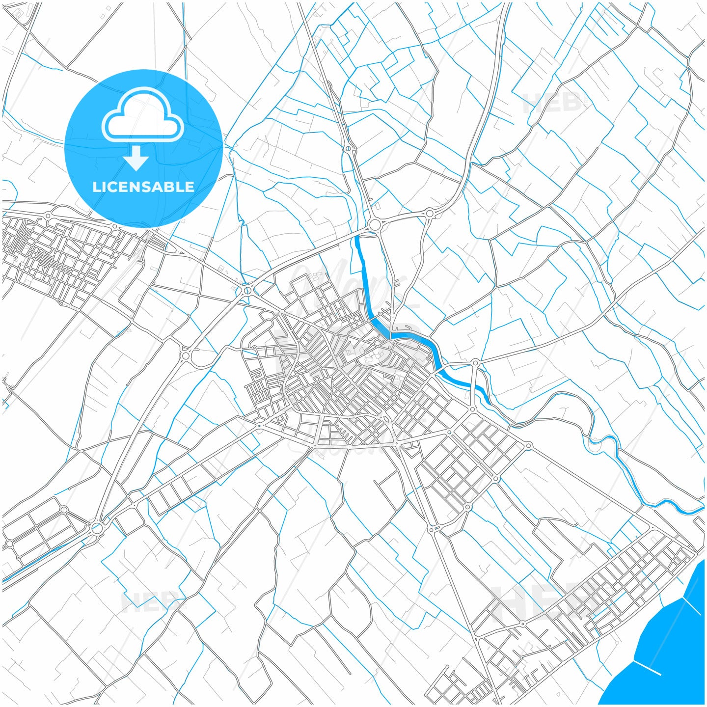 Burriana, Castellón, Spain, city map with high quality roads.