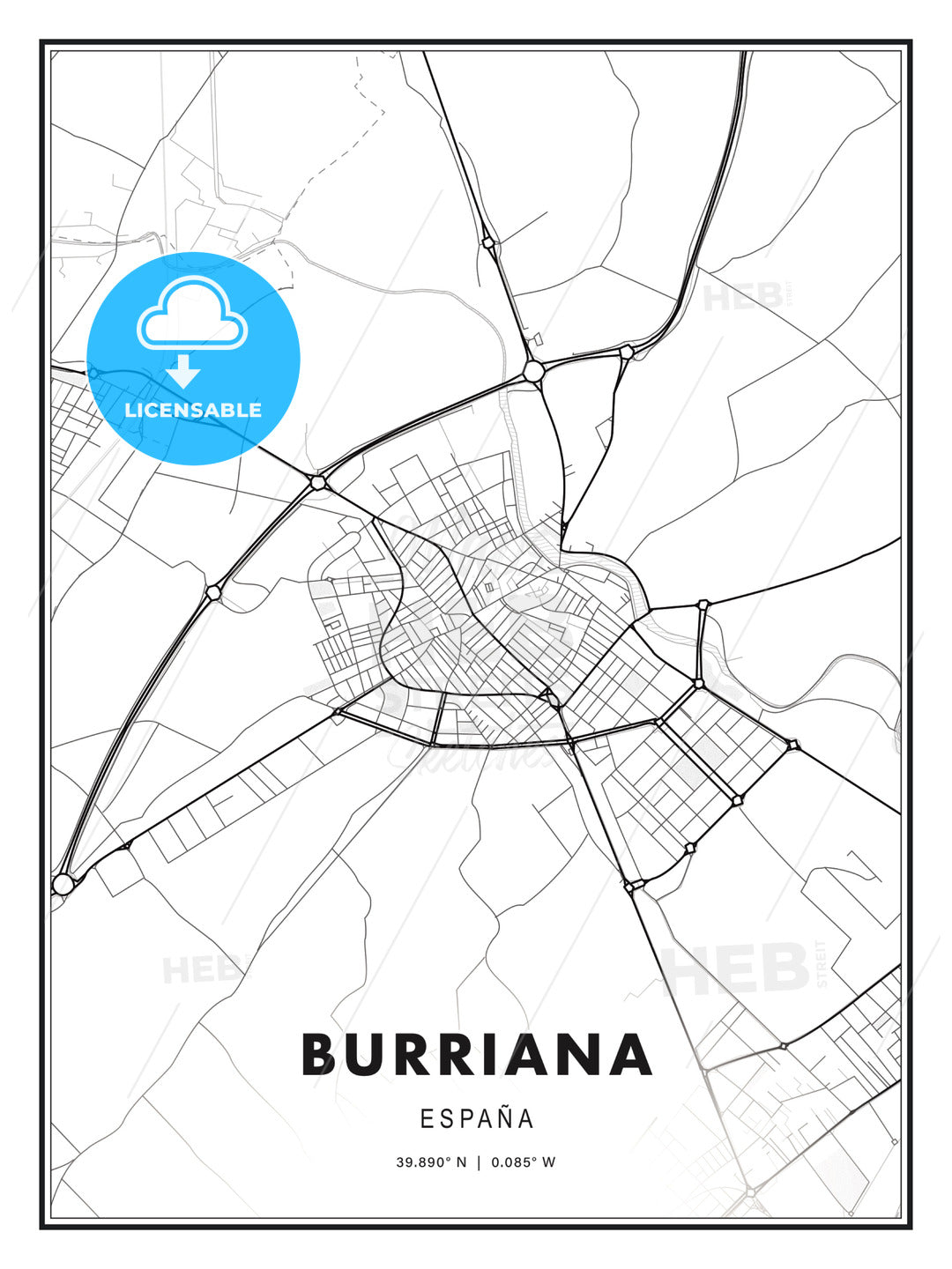 Burriana, Spain, Modern Print Template in Various Formats - HEBSTREITS Sketches