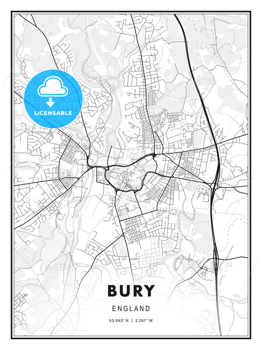 Bury, England, Modern Print Template in Various Formats - HEBSTREITS Sketches