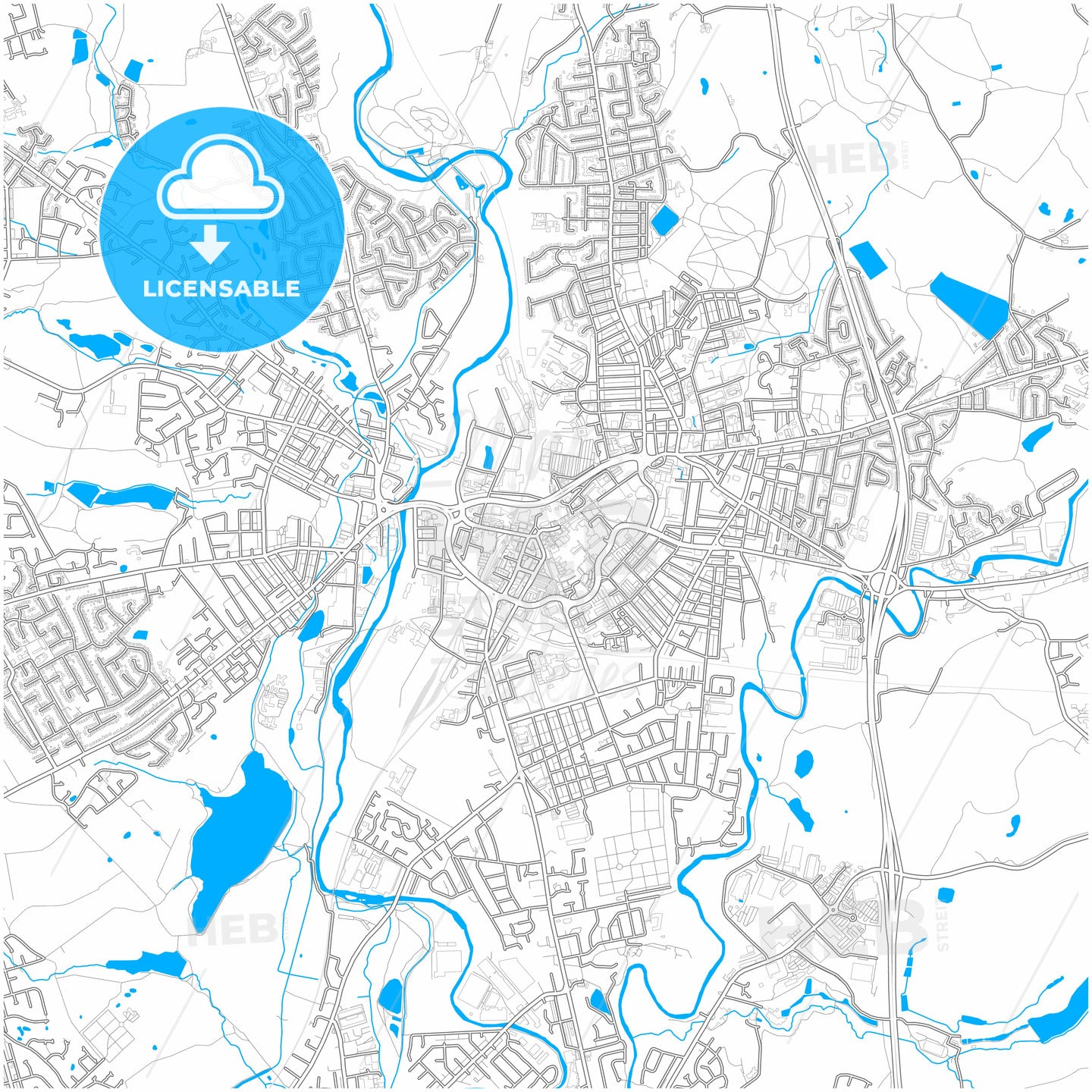 Bury, North West England, England, city map with high quality roads.