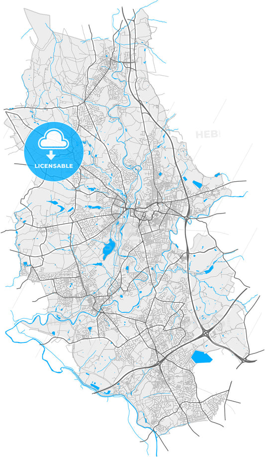 Bury, North West England, England, high quality vector map