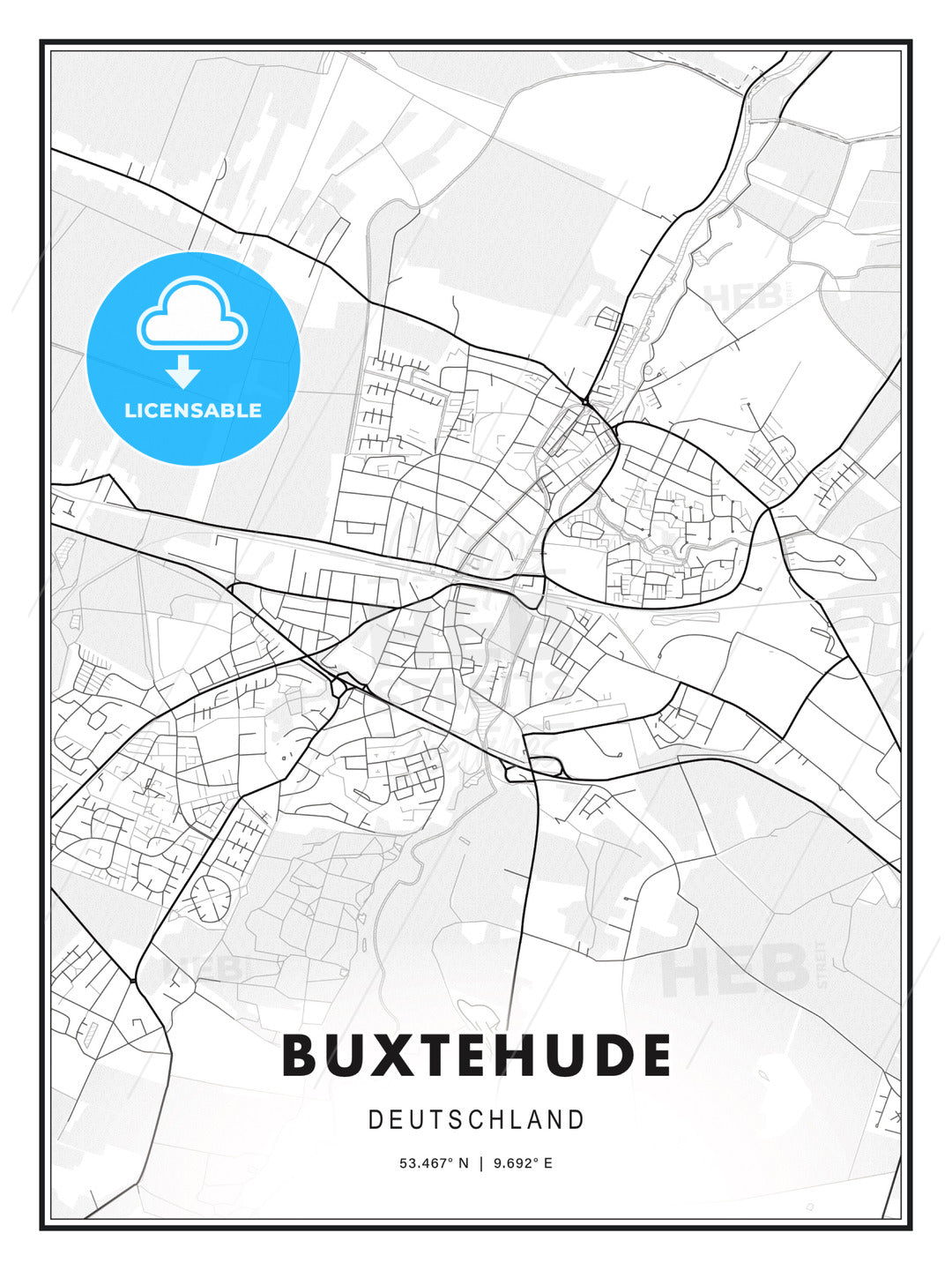 Buxtehude, Germany, Modern Print Template in Various Formats - HEBSTREITS Sketches