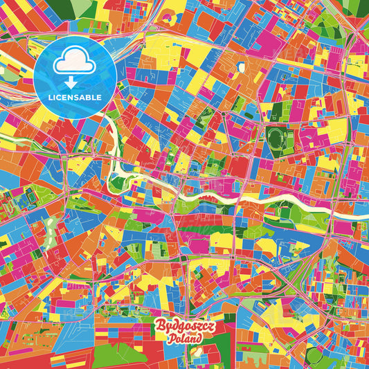 Bydgoszcz, Poland Crazy Colorful Street Map Poster Template - HEBSTREITS Sketches