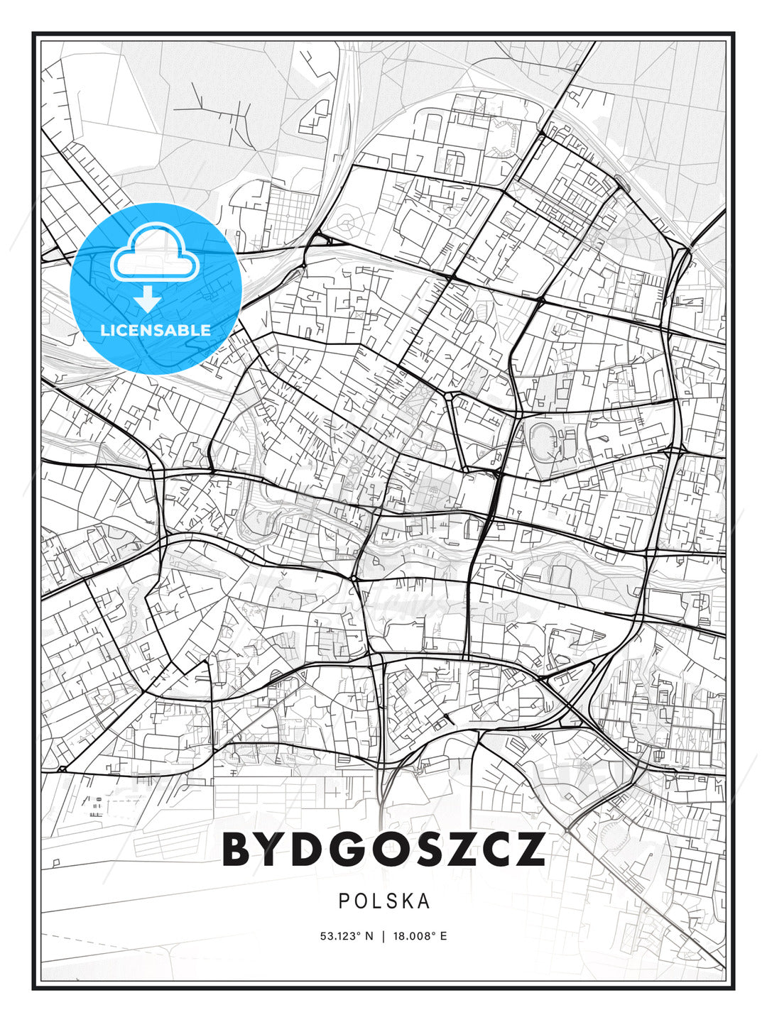 Bydgoszcz Poland Modern Map Print Template In Various Formats bydgoszcz-poland-modern-map-print-template-in-various-formats