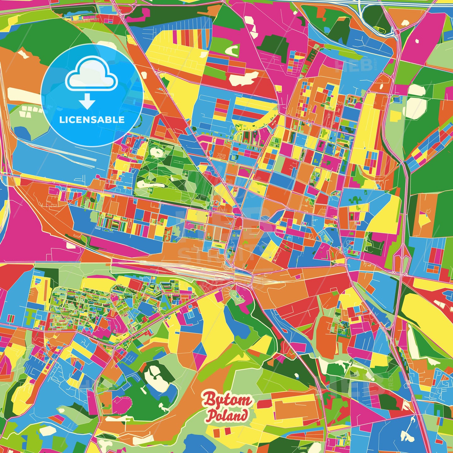 Bytom, Poland Crazy Colorful Street Map Poster Template - HEBSTREITS Sketches