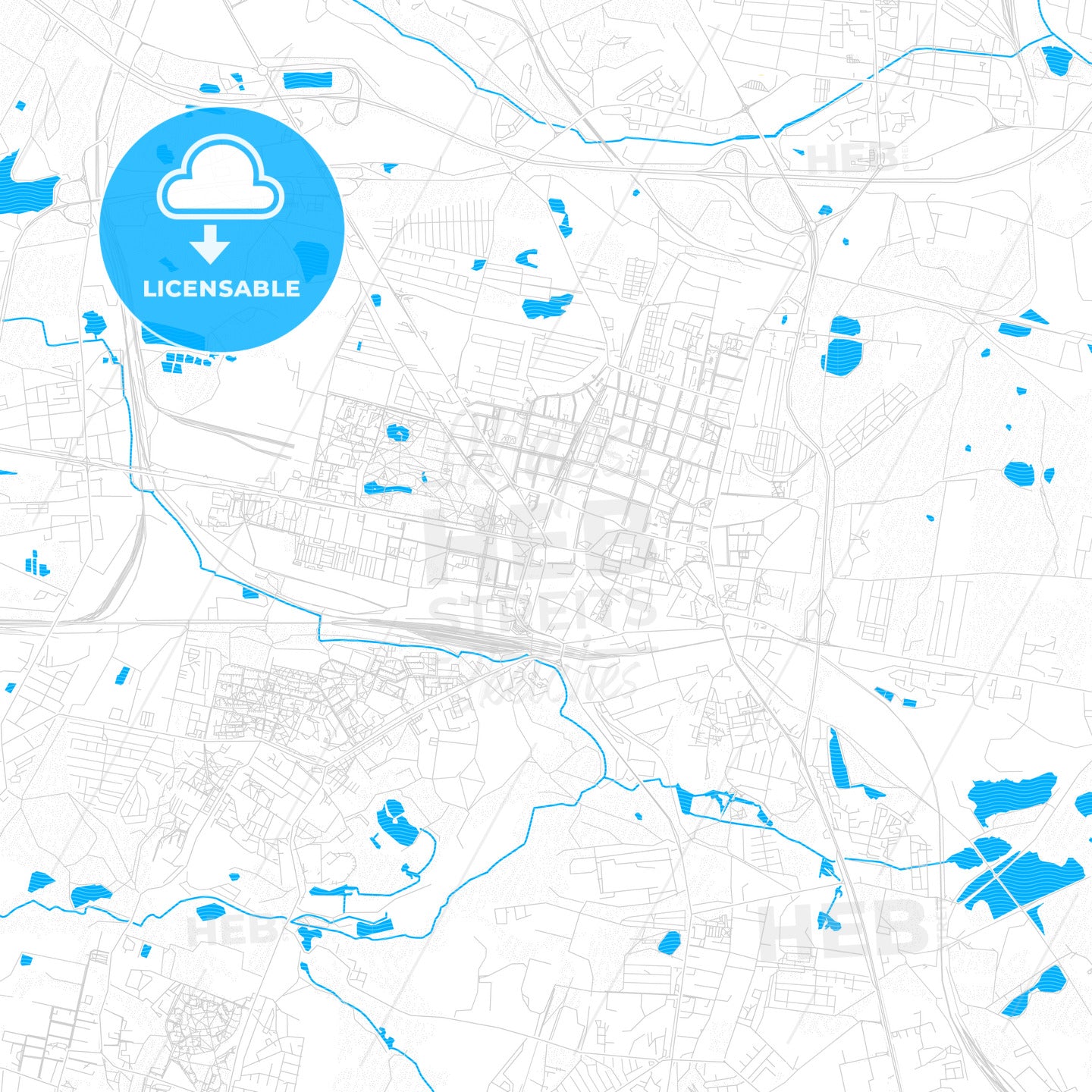 Bytom, Poland PDF vector map with water in focus