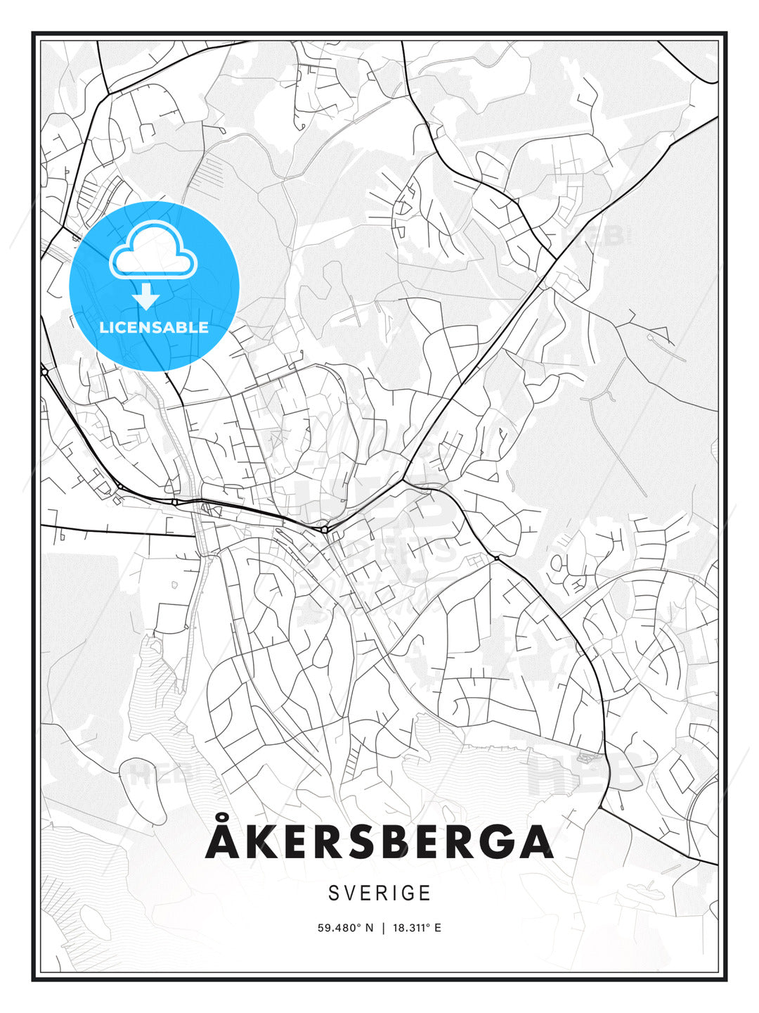 Åkersberga, Sweden, Modern Print Template in Various Formats - HEBSTREITS Sketches