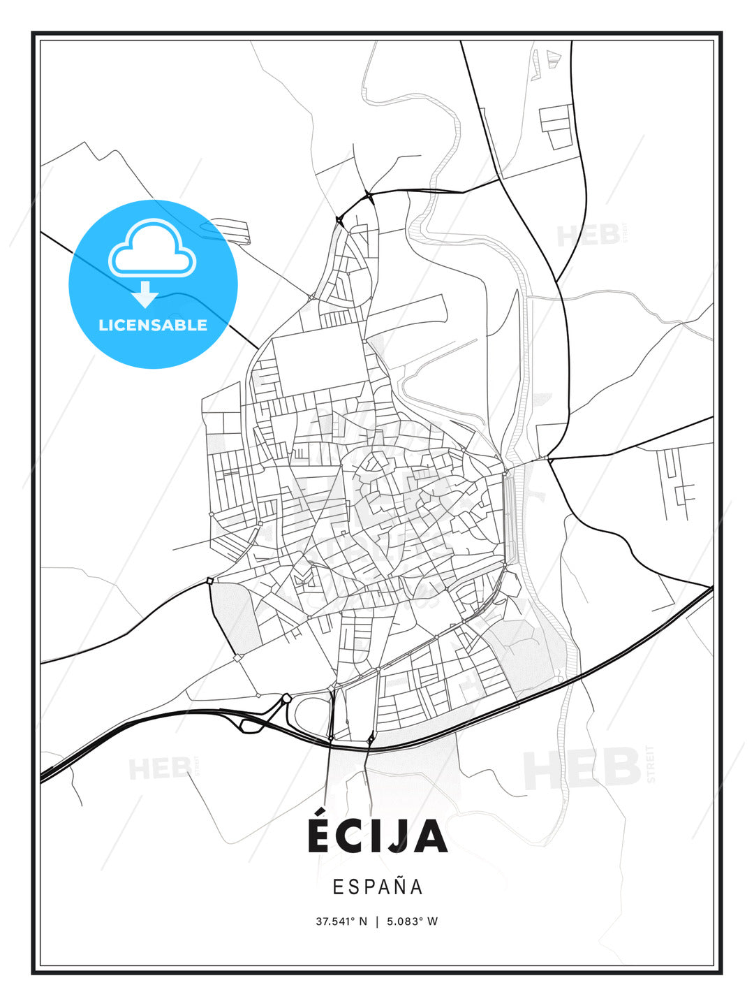 Écija, Spain, Modern Print Template in Various Formats - HEBSTREITS Sketches
