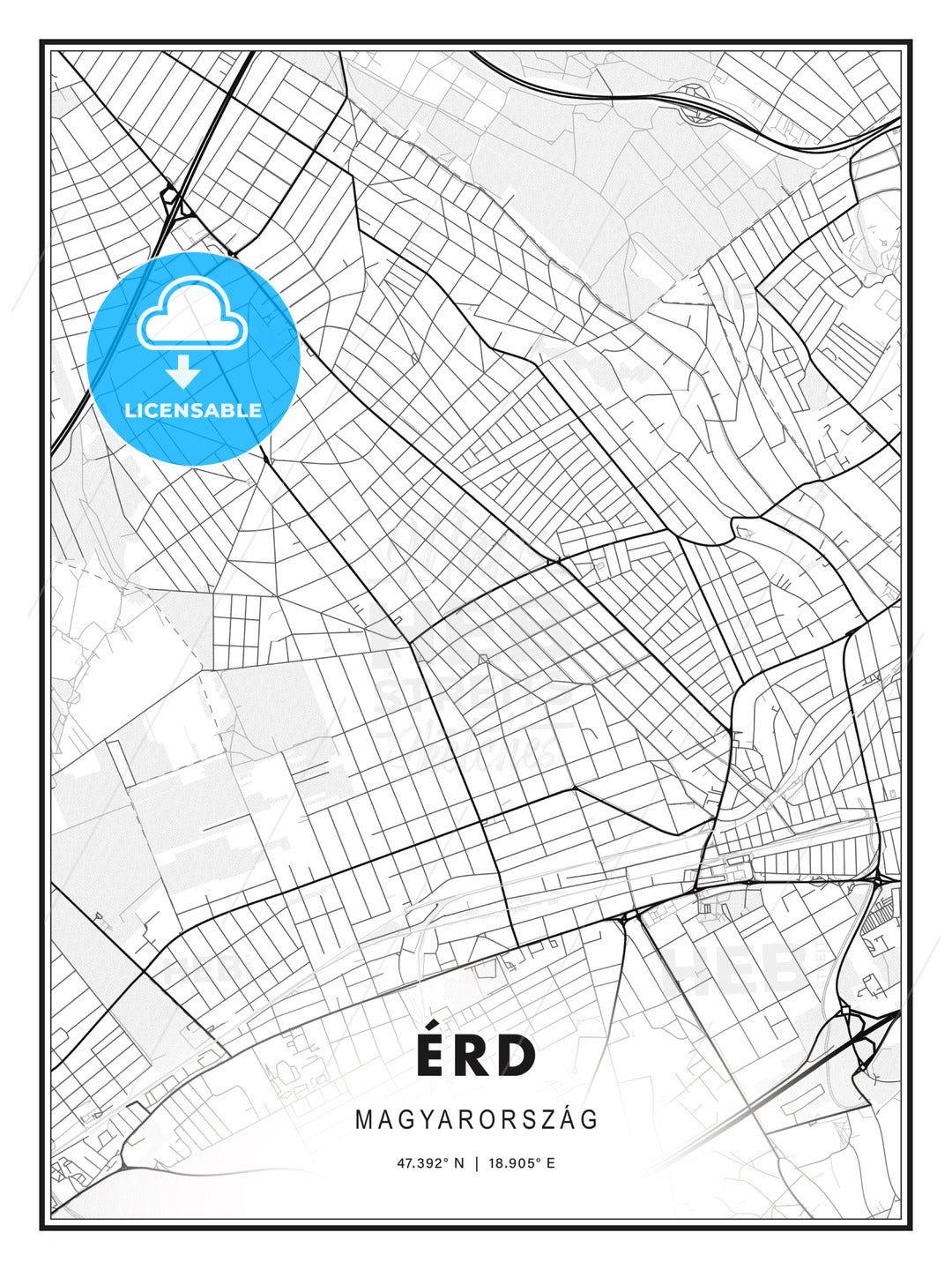 Érd, Hungary, Modern Print Template in Various Formats - HEBSTREITS Sketches