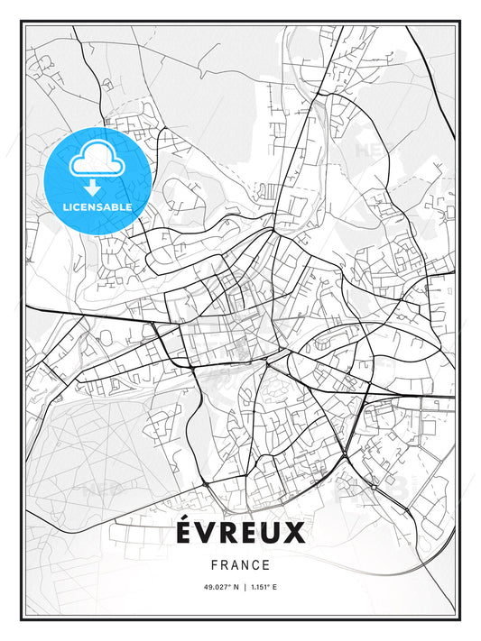 Évreux, France, Modern Print Template in Various Formats - HEBSTREITS Sketches