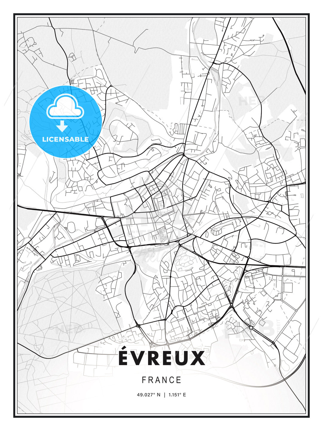 Évreux, France, Modern Print Template in Various Formats - HEBSTREITS Sketches