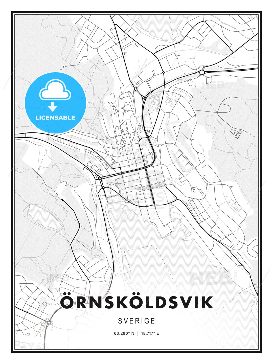 Örnsköldsvik, Sweden, Modern Print Template in Various Formats - HEBSTREITS Sketches