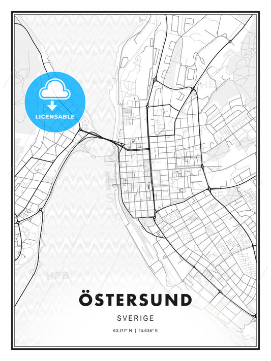 Östersund, Sweden, Modern Print Template in Various Formats - HEBSTREITS Sketches