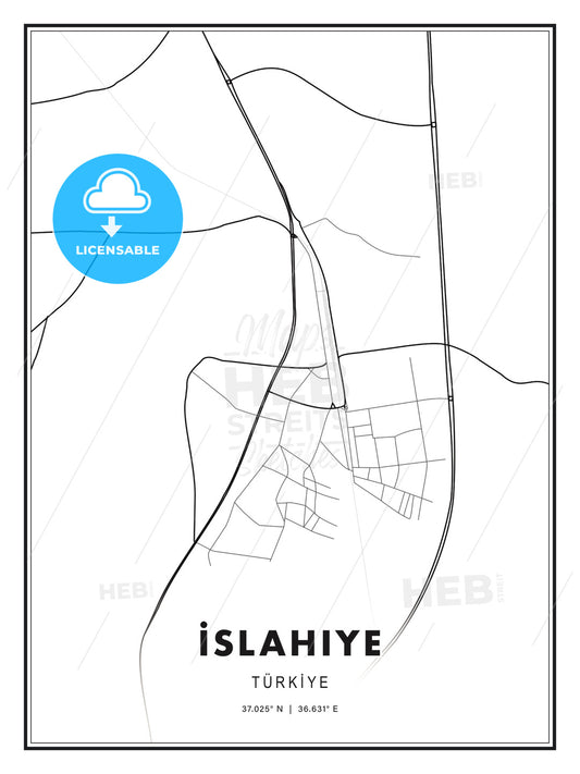İslahiye, Turkey, Modern Print Template in Various Formats - HEBSTREITS Sketches