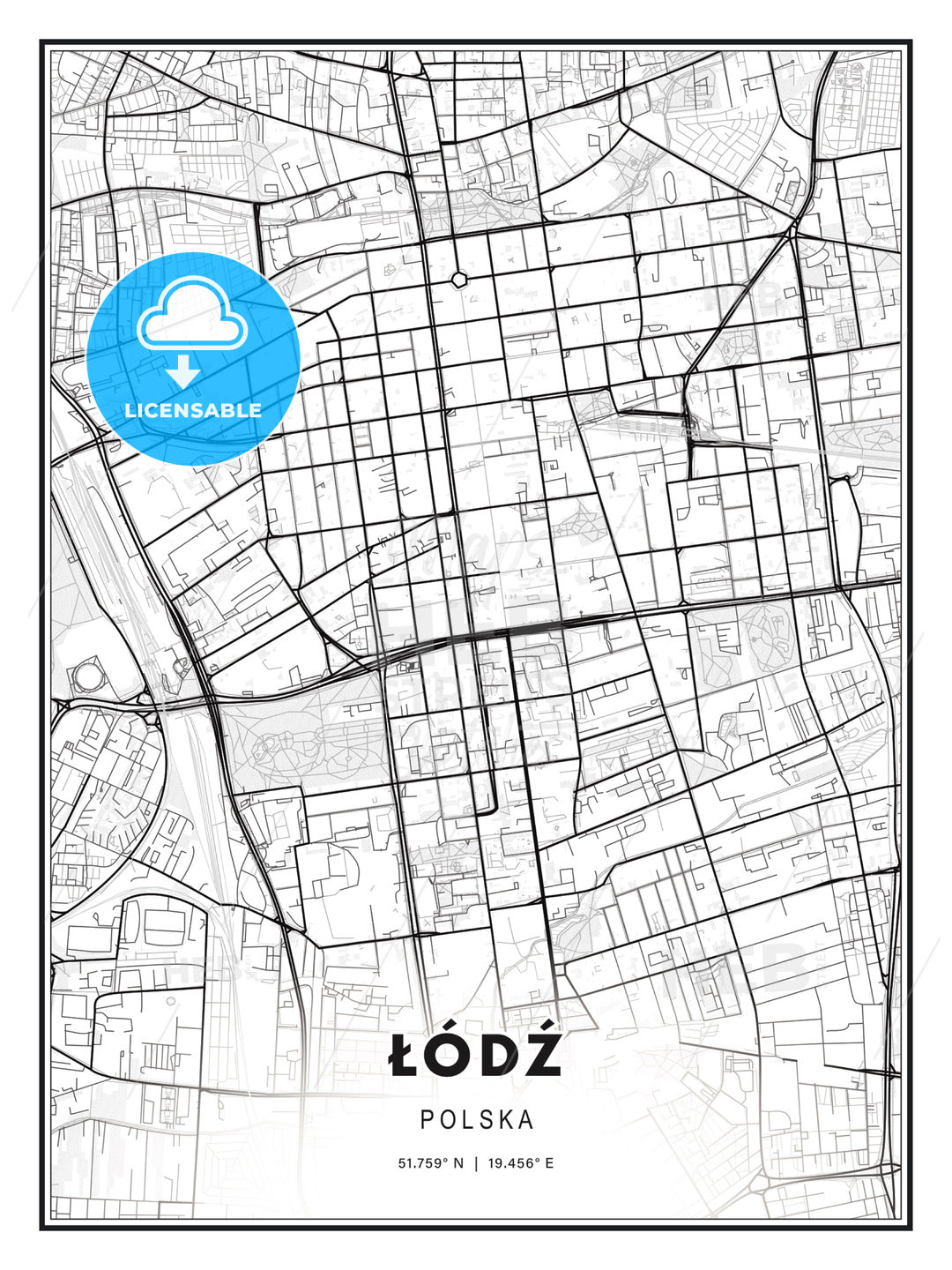 Łódź, Poland, Modern Print Template in Various Formats - HEBSTREITS Sketches