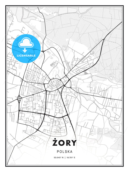 Żory, Poland, Modern Print Template in Various Formats - HEBSTREITS Sketches