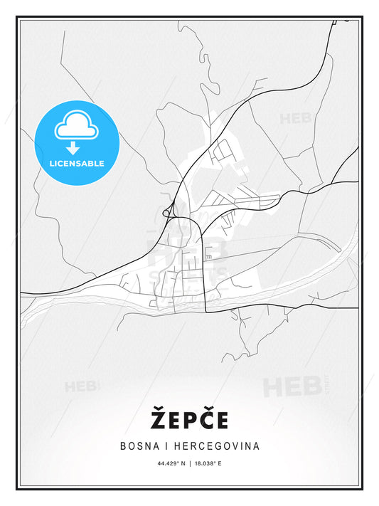 Žepče, Bosnia and Herzegovina, Modern Print Template in Various Formats - HEBSTREITS Sketches