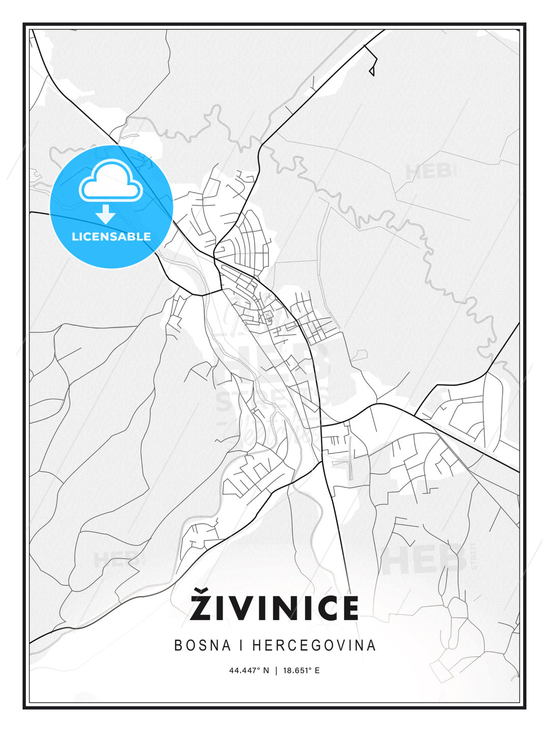 Živinice, Bosnia and Herzegovina, Modern Print Template in Various Formats - HEBSTREITS Sketches