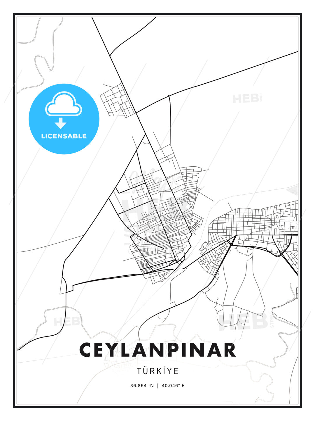CEYLANPINAR / Ceylanpınar, Turkey, Modern Print Template in Various Formats - HEBSTREITS Sketches