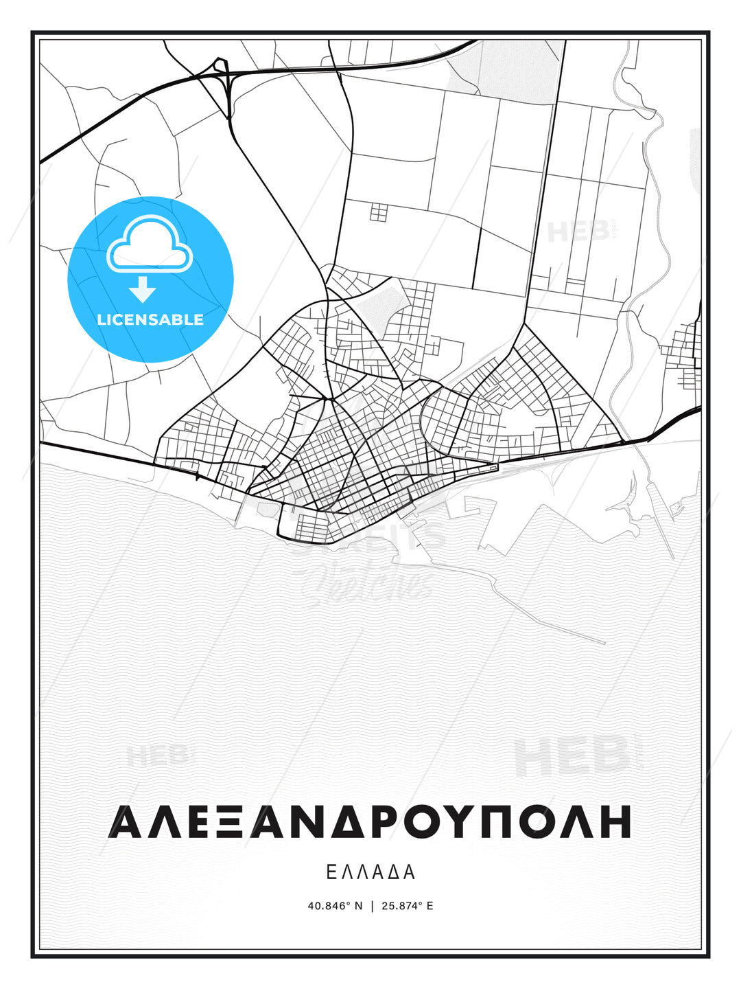 ΑΛΕΞΑΝΔΡΟΥΠΟΛΗ / Alexandroupoli, Greece, Modern Print Template in Various Formats - HEBSTREITS Sketches
