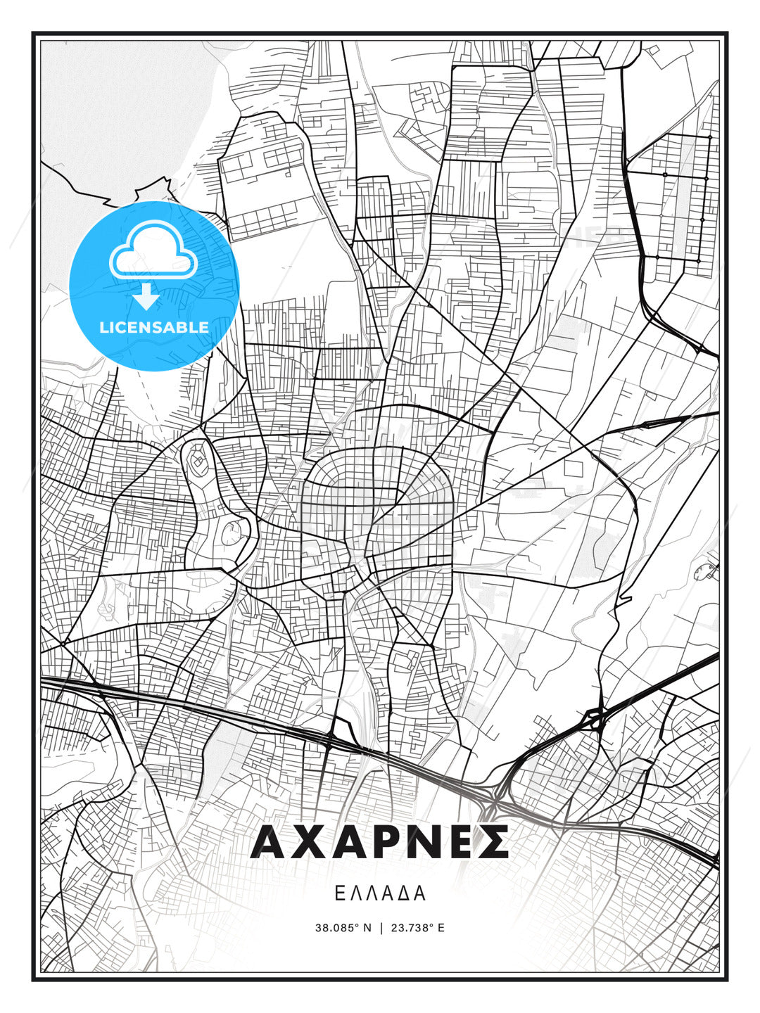 ΑΧΑΡΝΕΣ / Acharnes, Greece, Modern Print Template in Various Formats - HEBSTREITS Sketches