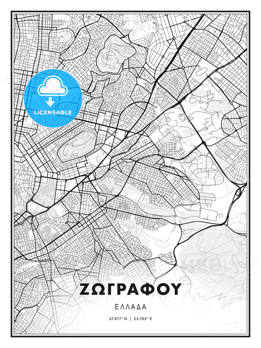 ΖΩΓΡΑΦΟΥ / Zografou, Greece, Modern Print Template in Various Formats - HEBSTREITS Sketches