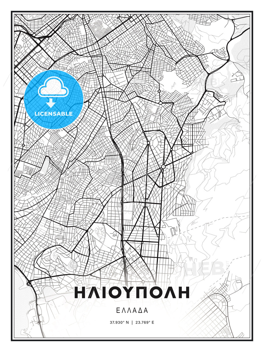 ΗΛΙΟΥΠΟΛΗ / Ilioupoli, Greece, Modern Print Template in Various Formats - HEBSTREITS Sketches
