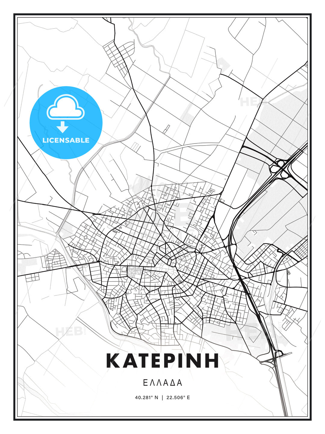 ΚΑΤΕΡΙΝΗ / Katerini, Greece, Modern Print Template in Various Formats - HEBSTREITS Sketches