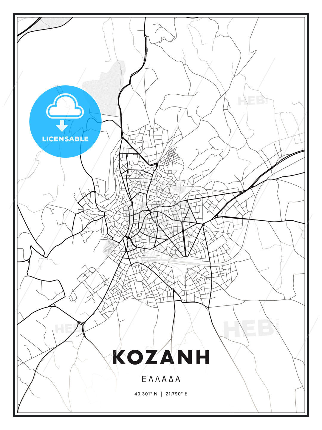 ΚΟΖΑΝΗ / Kozani, Greece, Modern Print Template in Various Formats - HEBSTREITS Sketches