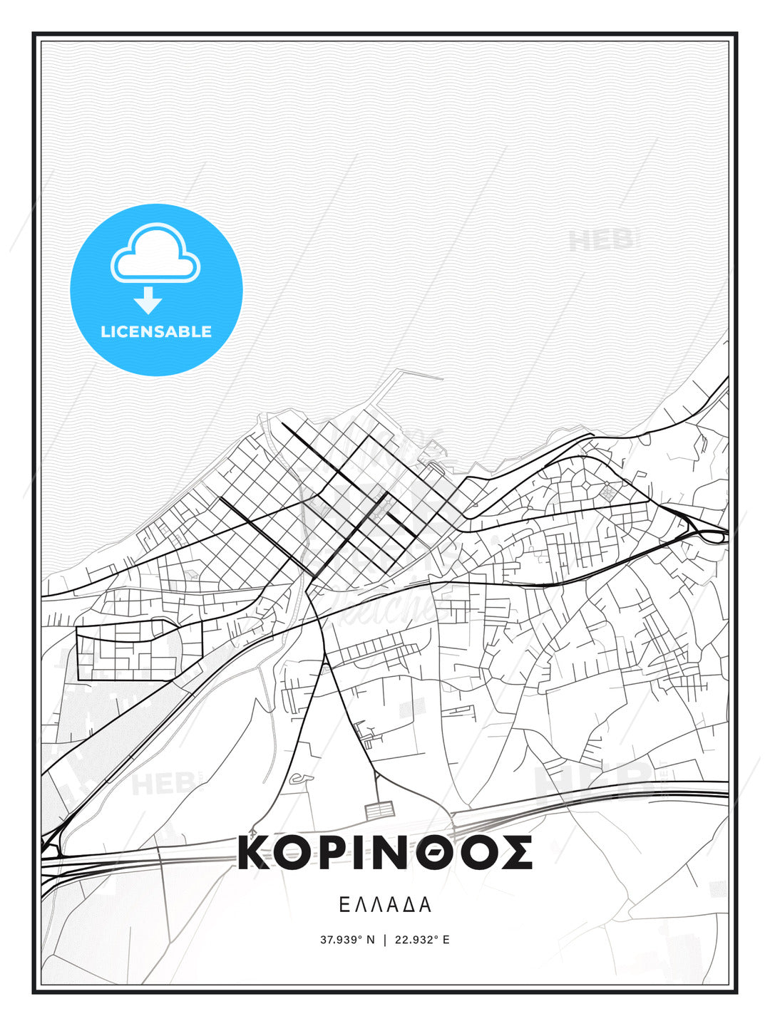 ΚΟΡΙΝΘΟΣ / Corinth, Greece, Modern Print Template in Various Formats - HEBSTREITS Sketches