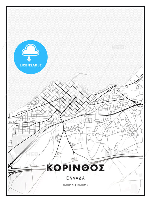 ΚΟΡΙΝΘΟΣ / Corinth, Greece, Modern Print Template in Various Formats - HEBSTREITS Sketches