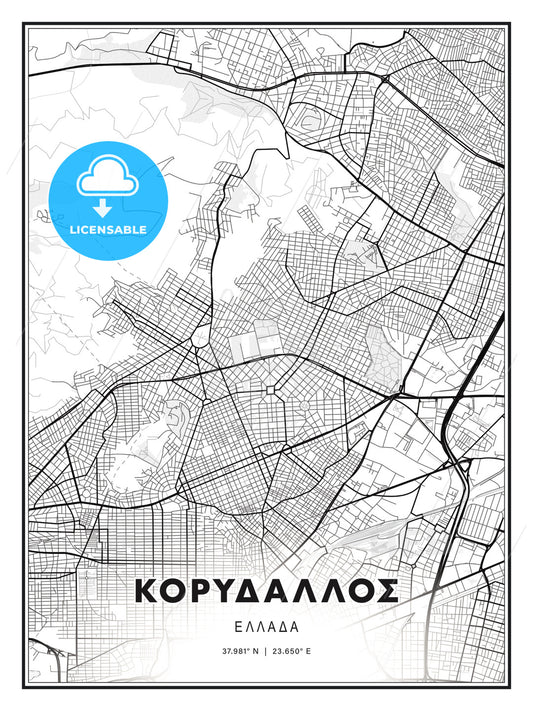 ΚΟΡΥΔΑΛΛΟΣ / Korydallos, Greece, Modern Print Template in Various Formats - HEBSTREITS Sketches