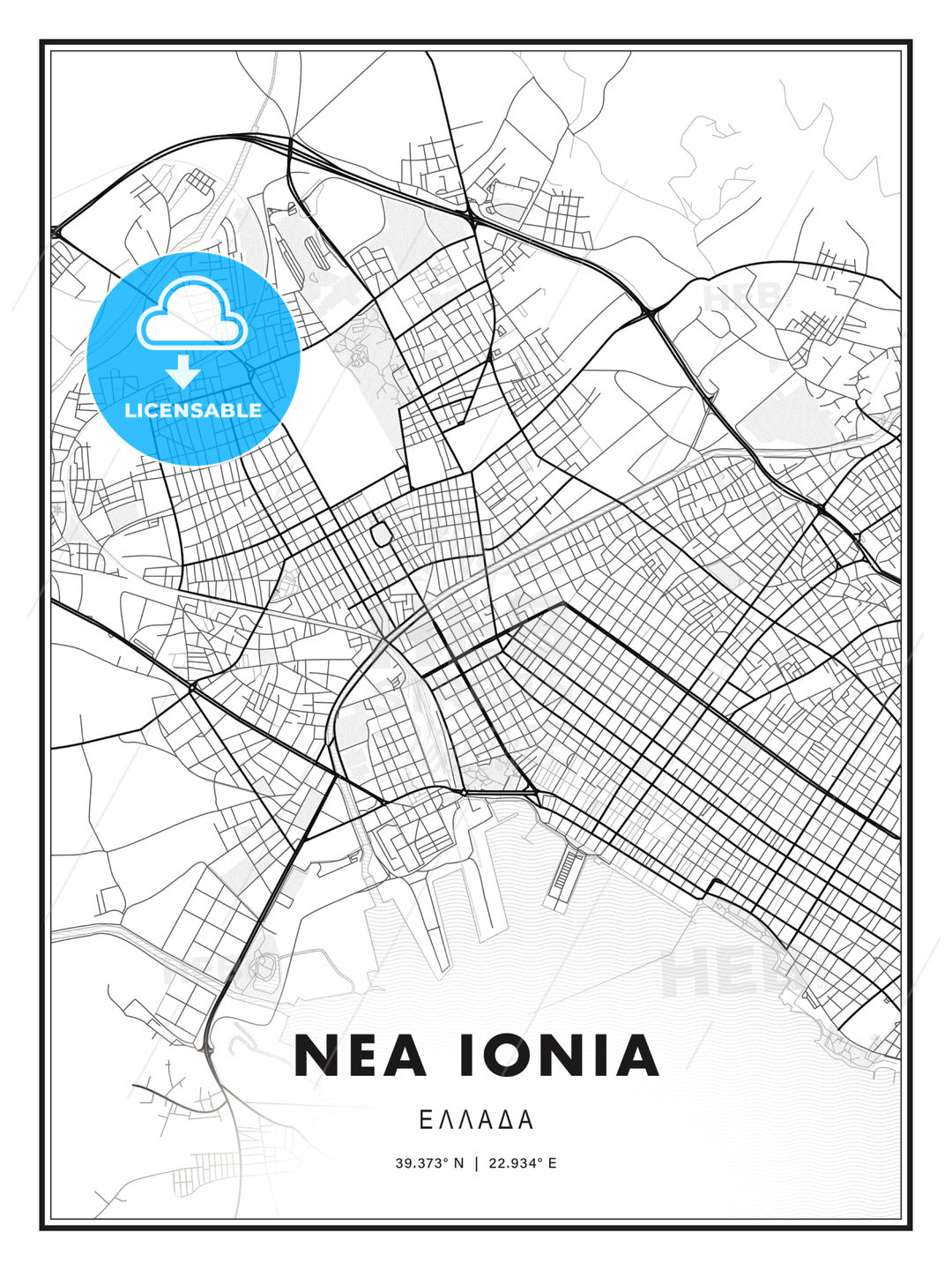ΝΕΑ ΙΟΝΙΑ / Nea Ionia, Greece, Modern Print Template in Various Formats - HEBSTREITS Sketches