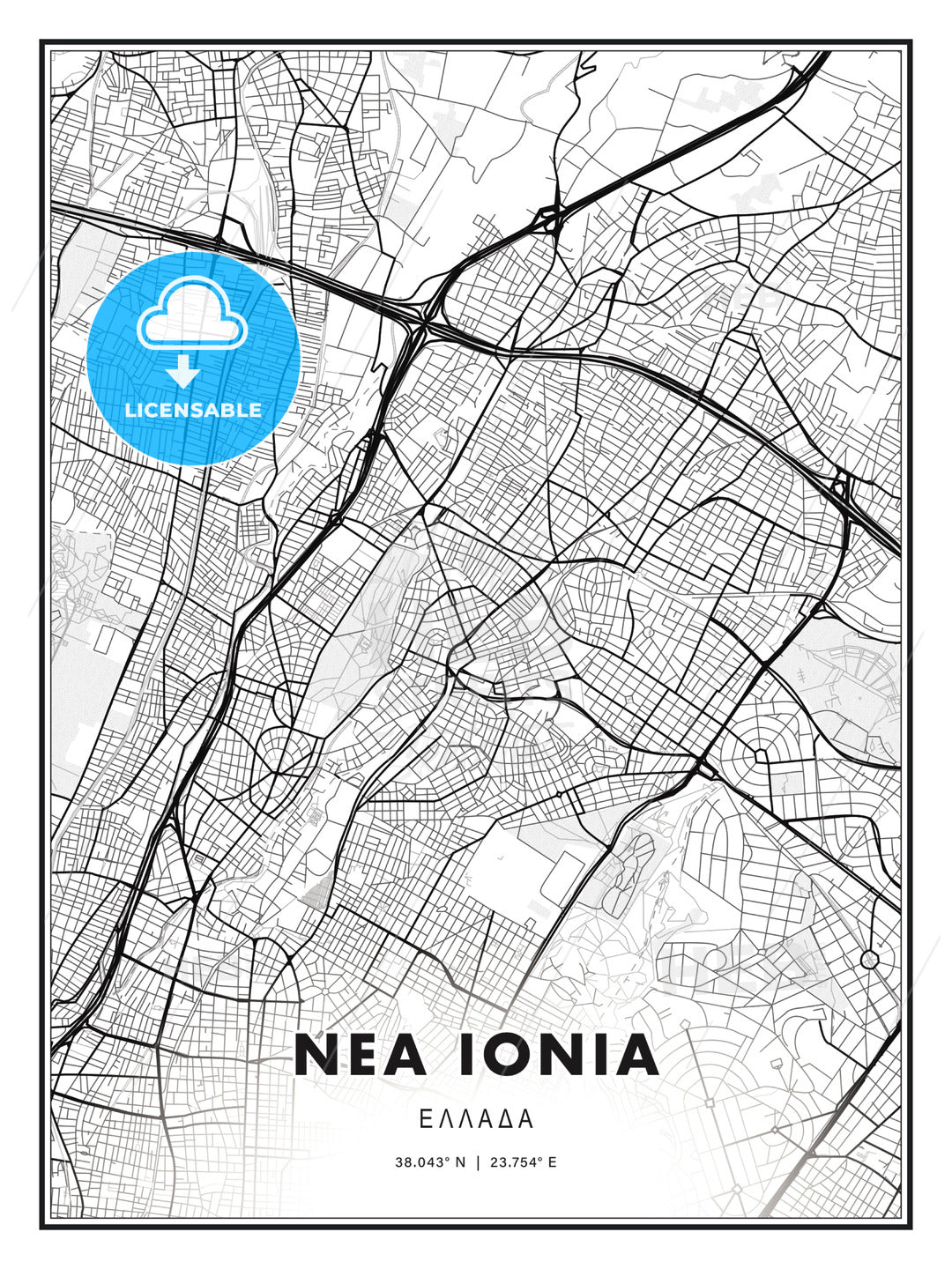 ΝΕΑ ΙΟΝΙΑ / Nea Ionia, Greece, Modern Print Template in Various Formats - HEBSTREITS Sketches