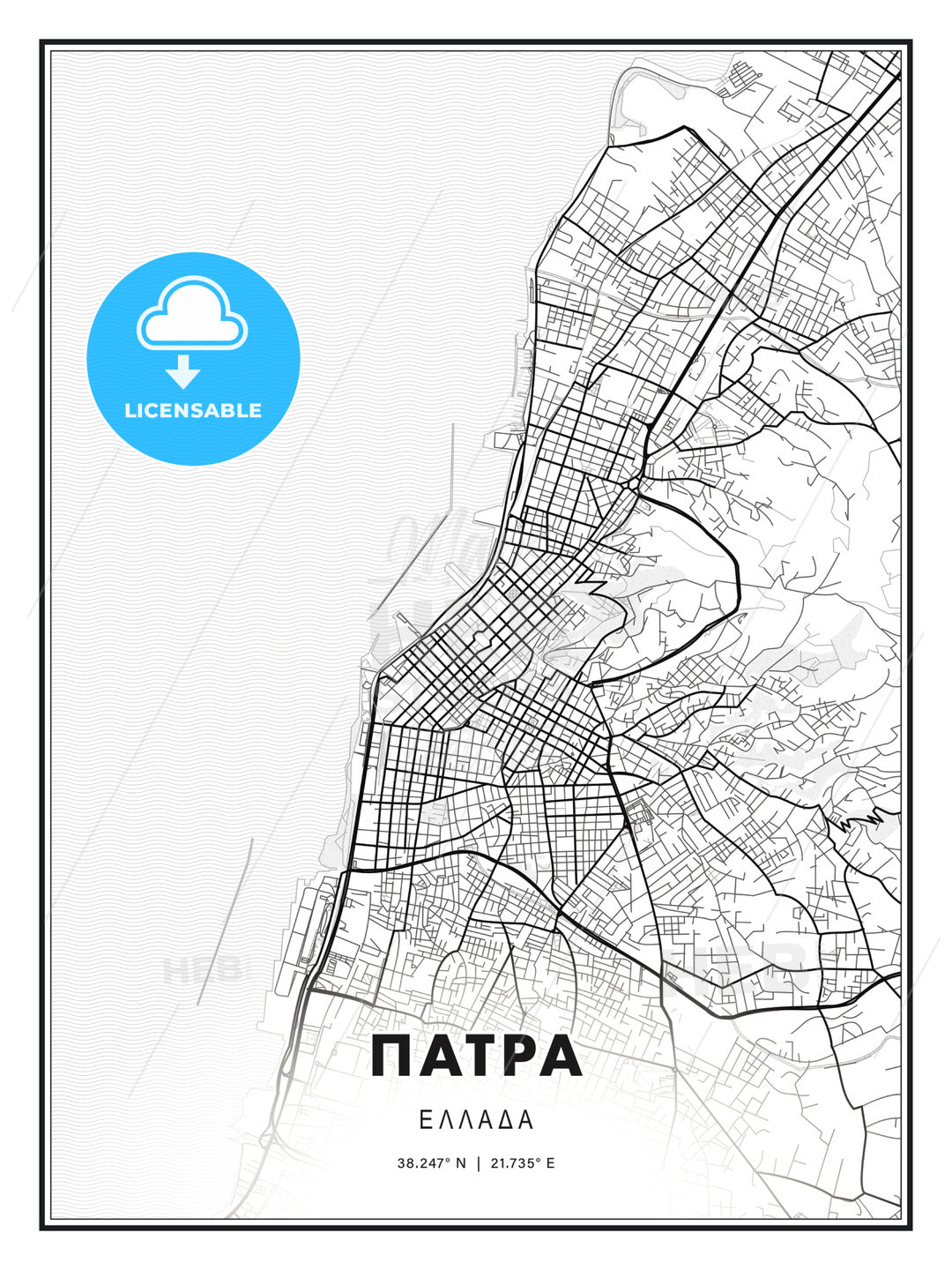 ΠΑΤΡΑ / Patras, Greece, Modern Print Template in Various Formats - HEBSTREITS Sketches