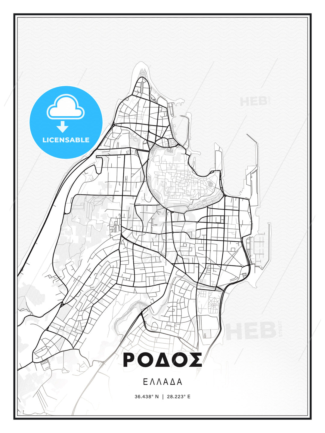ΡΟΔΟΣ / Rhodes, Greece, Modern Print Template in Various Formats - HEBSTREITS Sketches