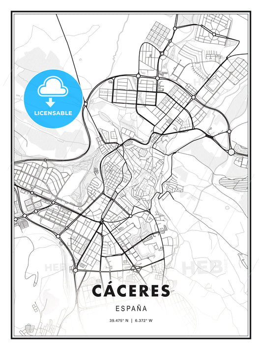 Cáceres, Spain, Modern Print Template in Various Formats - HEBSTREITS Sketches
